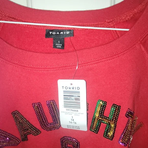 Women's Torrid Naughty & Nice Christmas Sweatshirt Plus 1X Red Multicolor - Picture 5 of 6
